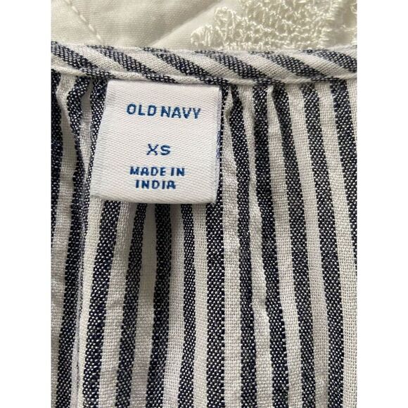 Old Navy Wrap-Front V-Neck Blouse Blue and White Striped Long Sleeve Size XS - Picture 11 of 13